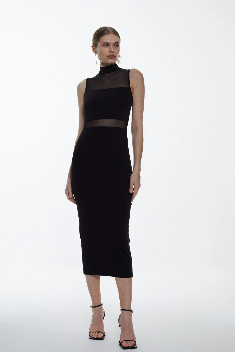Karen Millen Mesh Panelled High Neck Slinky Jersey Midaxi Dress - Image 5