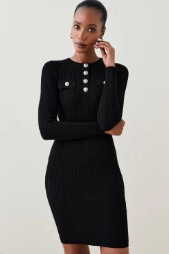 Karen Millen Military Trim Cable Knit Mini Dress