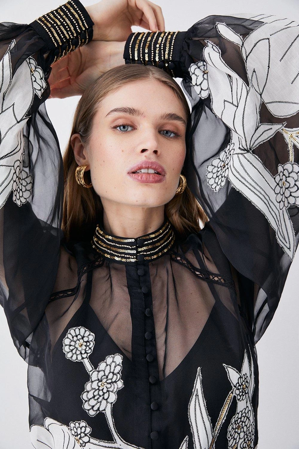 Karen Millen Organdie Applique Buttoned Woven Blouse - Image 2