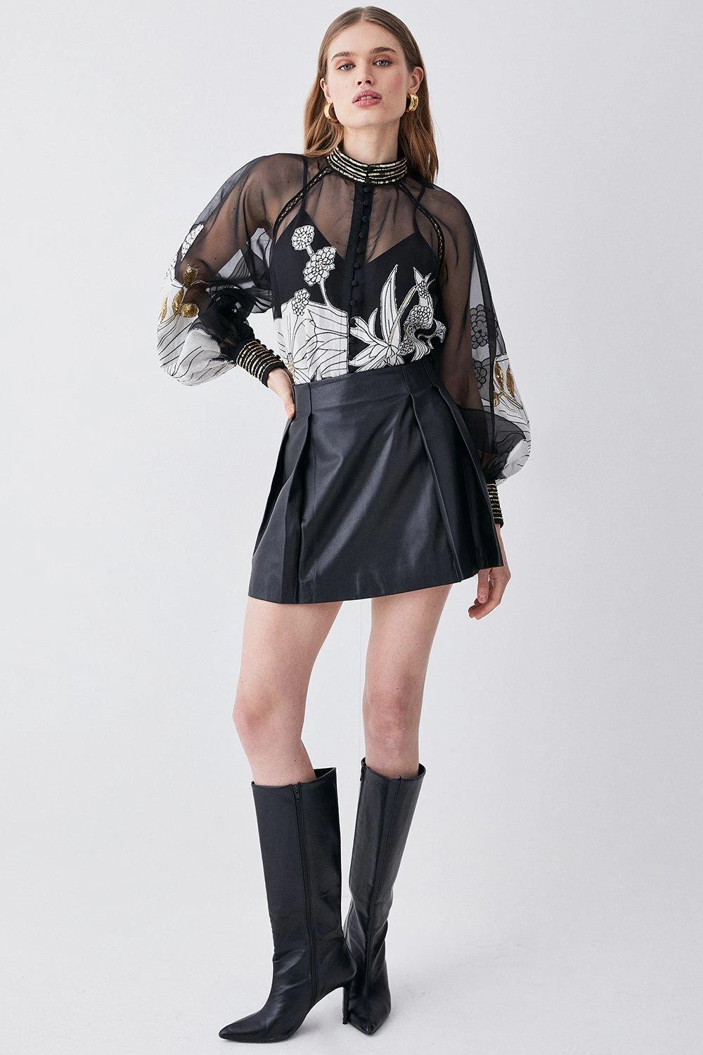 Karen Millen Organdie Applique Buttoned Woven Blouse - Image 4