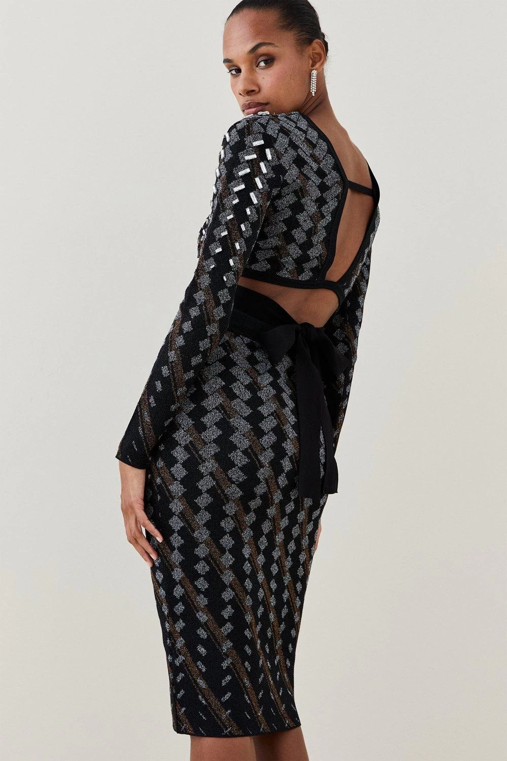 Karen Millen Petite Embellished Geo Jacquard Knit Top - Image 2