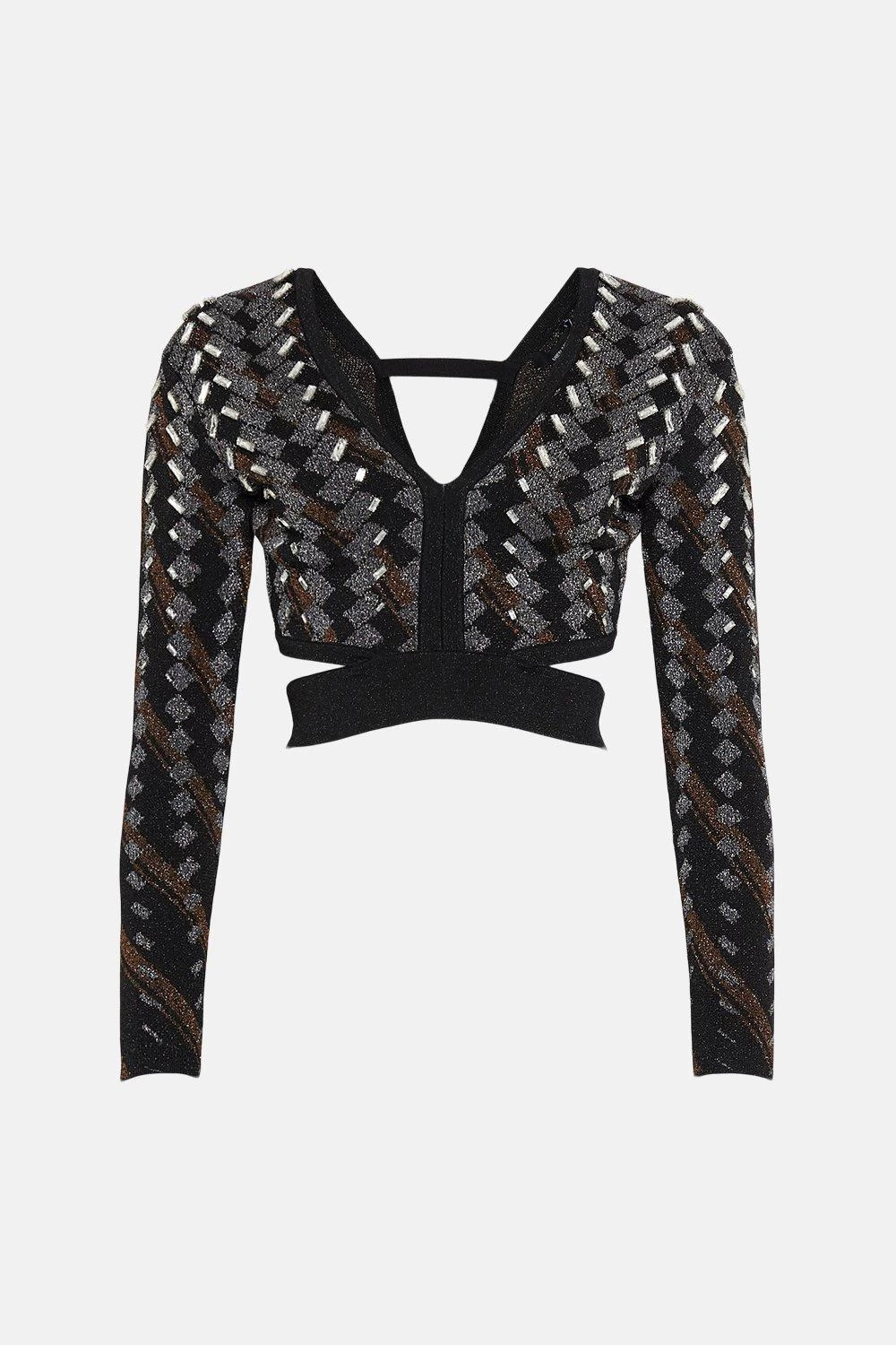 Karen Millen Petite Embellished Geo Jacquard Knit Top - Image 3