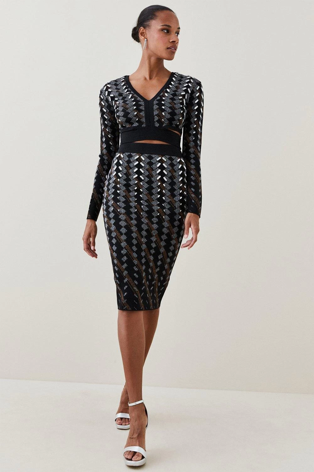 Karen Millen Petite Embellished Geo Jacquard Knit Top