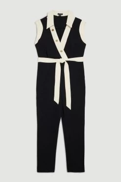 Karen Millen Petite Twill Button Detail Woven Wrap Jumpsuit