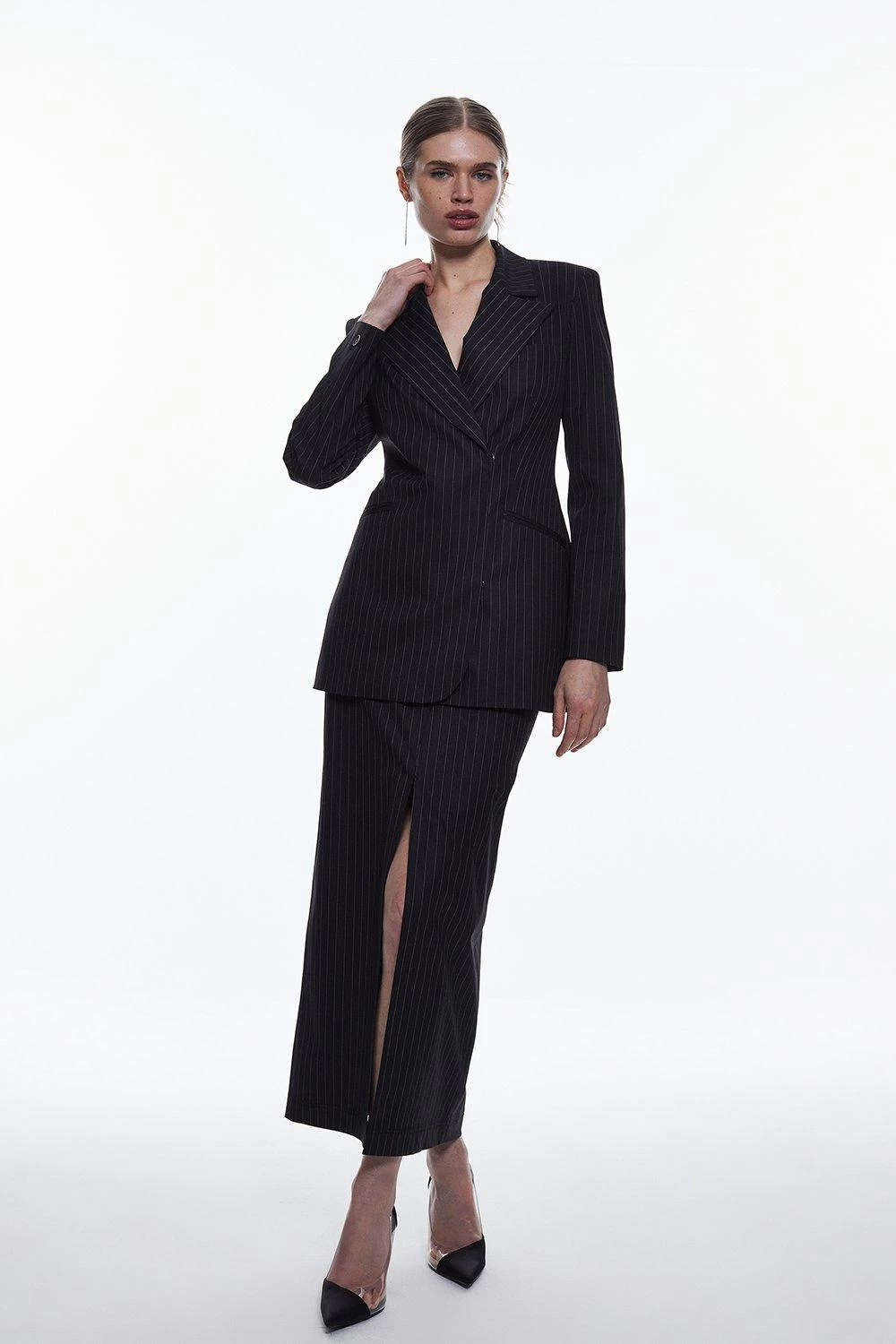 Karen Millen Pinstripe High Break Point Blazer - Image 3