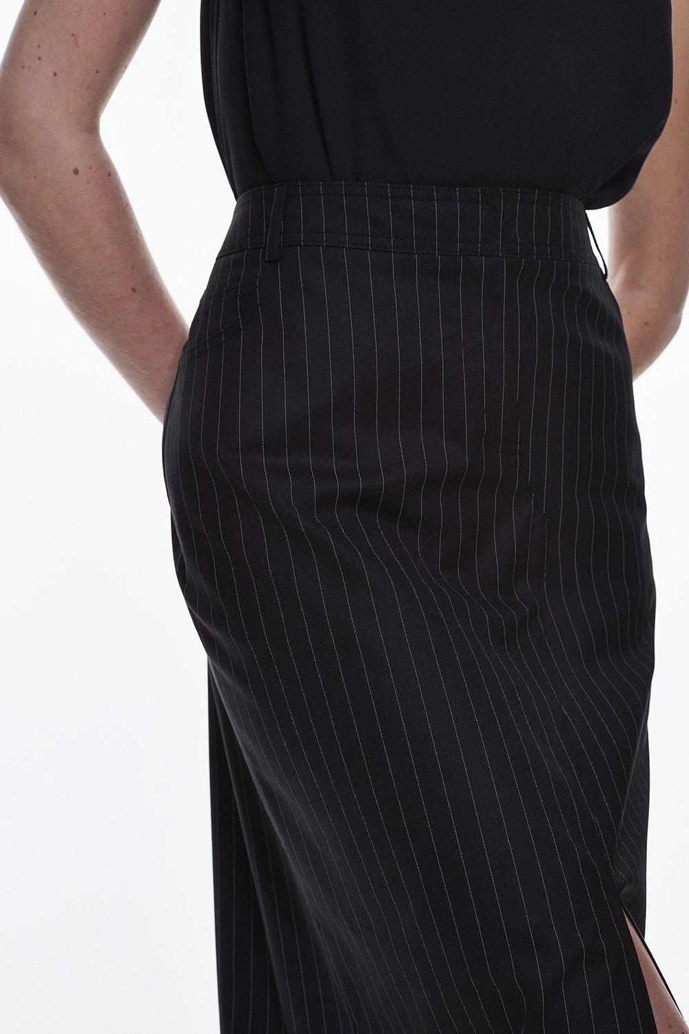 Karen Millen Pinstripe Tab Detail Midaxi Skirt - Image 4