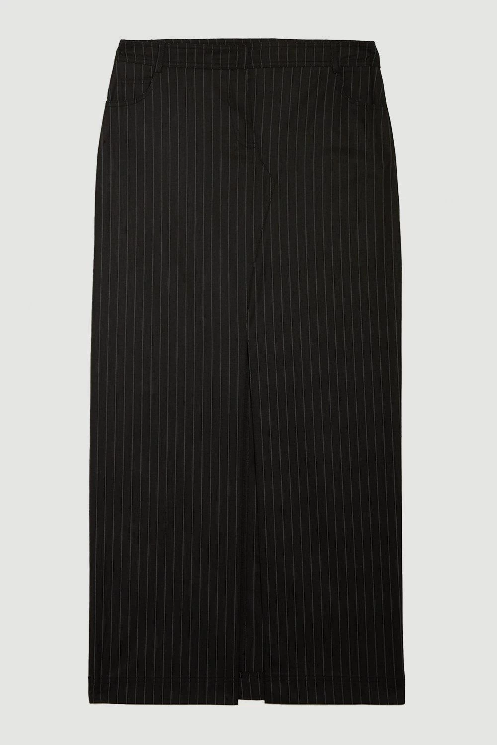 Karen Millen Pinstripe Tab Detail Midaxi Skirt - Image 5