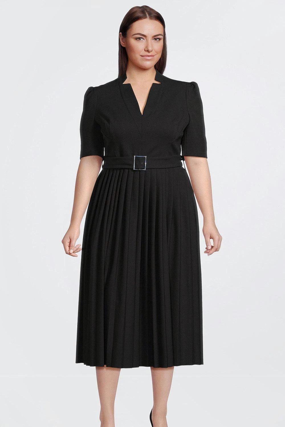 Karen Millen Plus Size Structured Crepe Forever Pleat Dress - Image 2