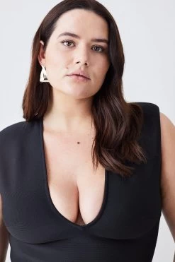 Karen Millen Plus Size V Neck Sleeveless Bandage Midaxi Dress