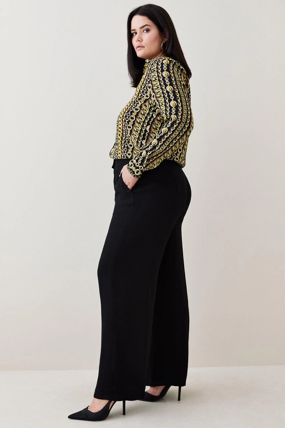 Karen Millen Plus Size Viscose Satin Back Crepe Wide Leg Trouser - Image 2