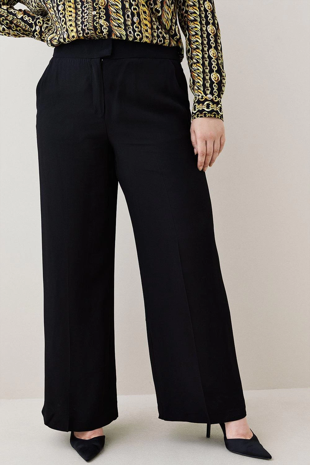 Karen Millen Plus Size Viscose Satin Back Crepe Wide Leg Trouser - Image 5