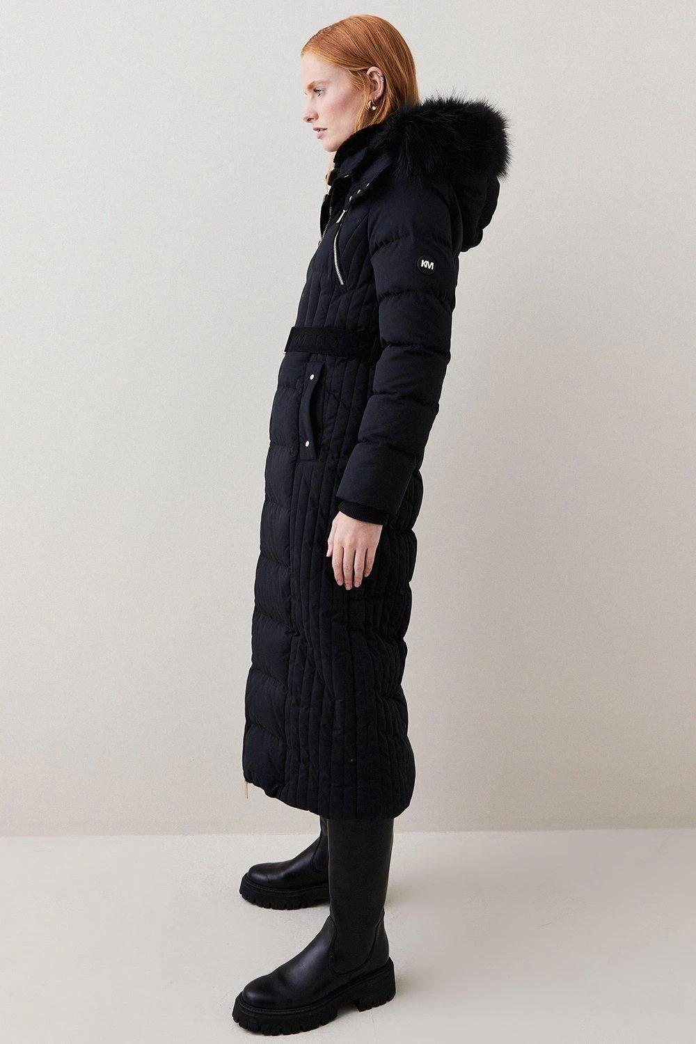 Karen Millen Premium Fur Trim Belted Maxi Down Jacket - Image 3