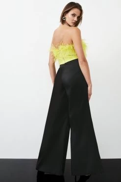Karen Millen Premium Satin High Waist Wide Leg Trousers
