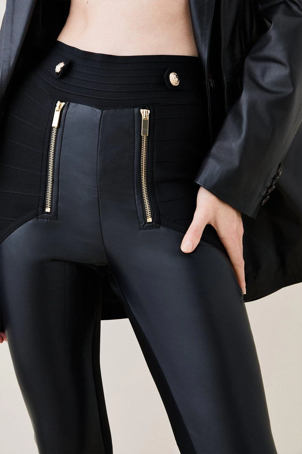 Karen Millen Pu Bandage Knit High Waisted Trouser - Image 3