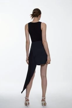 Karen Millen Satin Back Crepe Side Drape Mini Skirt