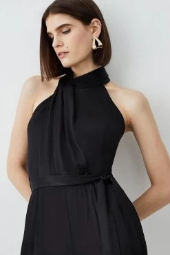 Karen Millen Satin Halter Neck Woven Jumpsuit