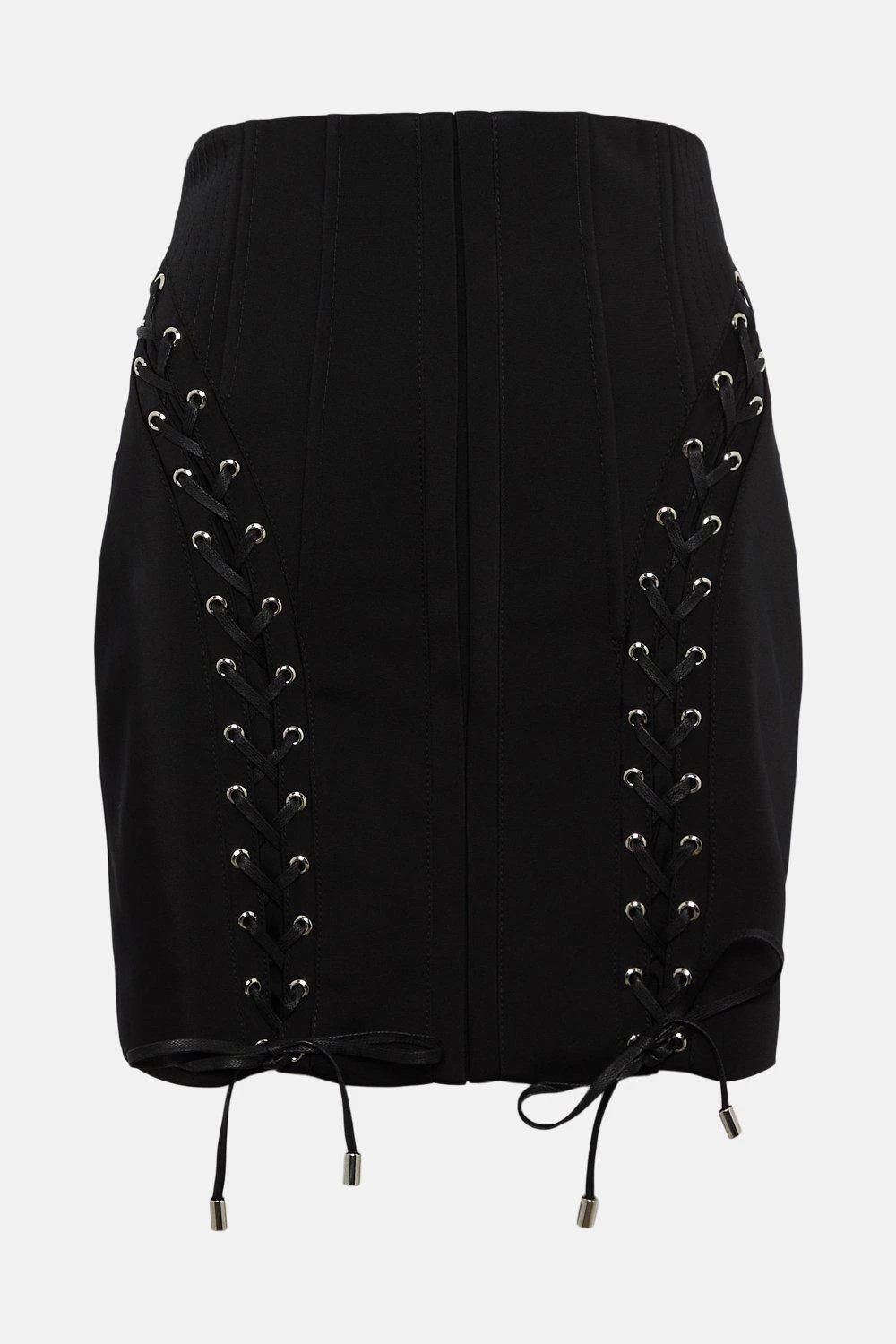 Karen Millen Satin Lace Up Mini Skirt - Image 2