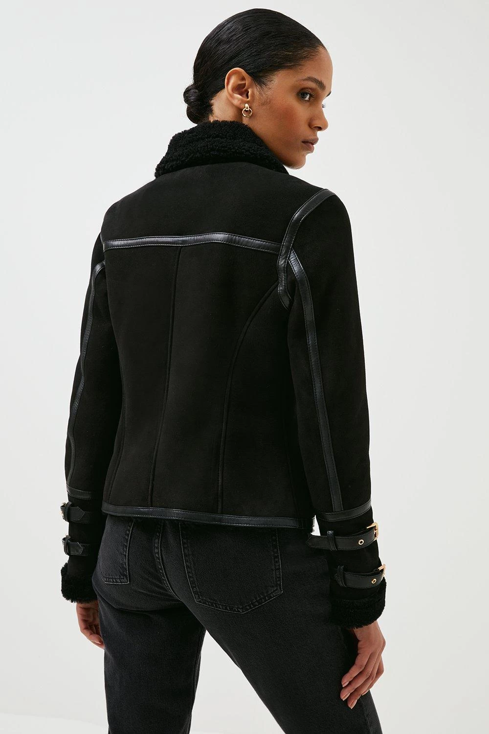 Karen Millen Short Shearling Aviator Jacket - Image 2