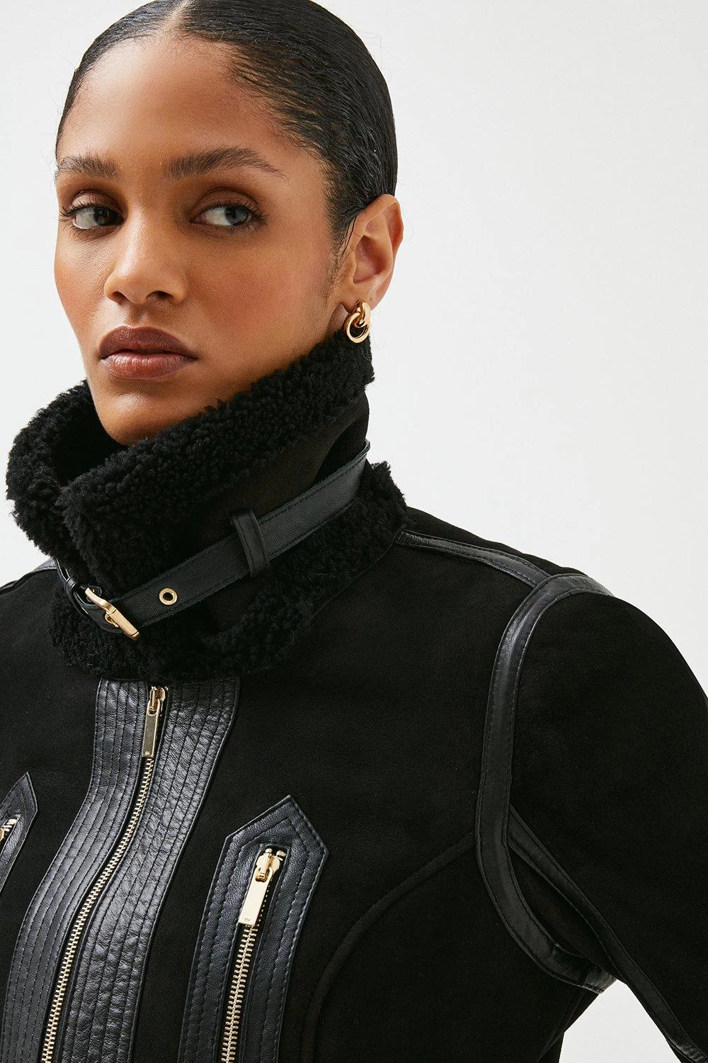 Karen Millen Short Shearling Aviator Jacket - Image 3