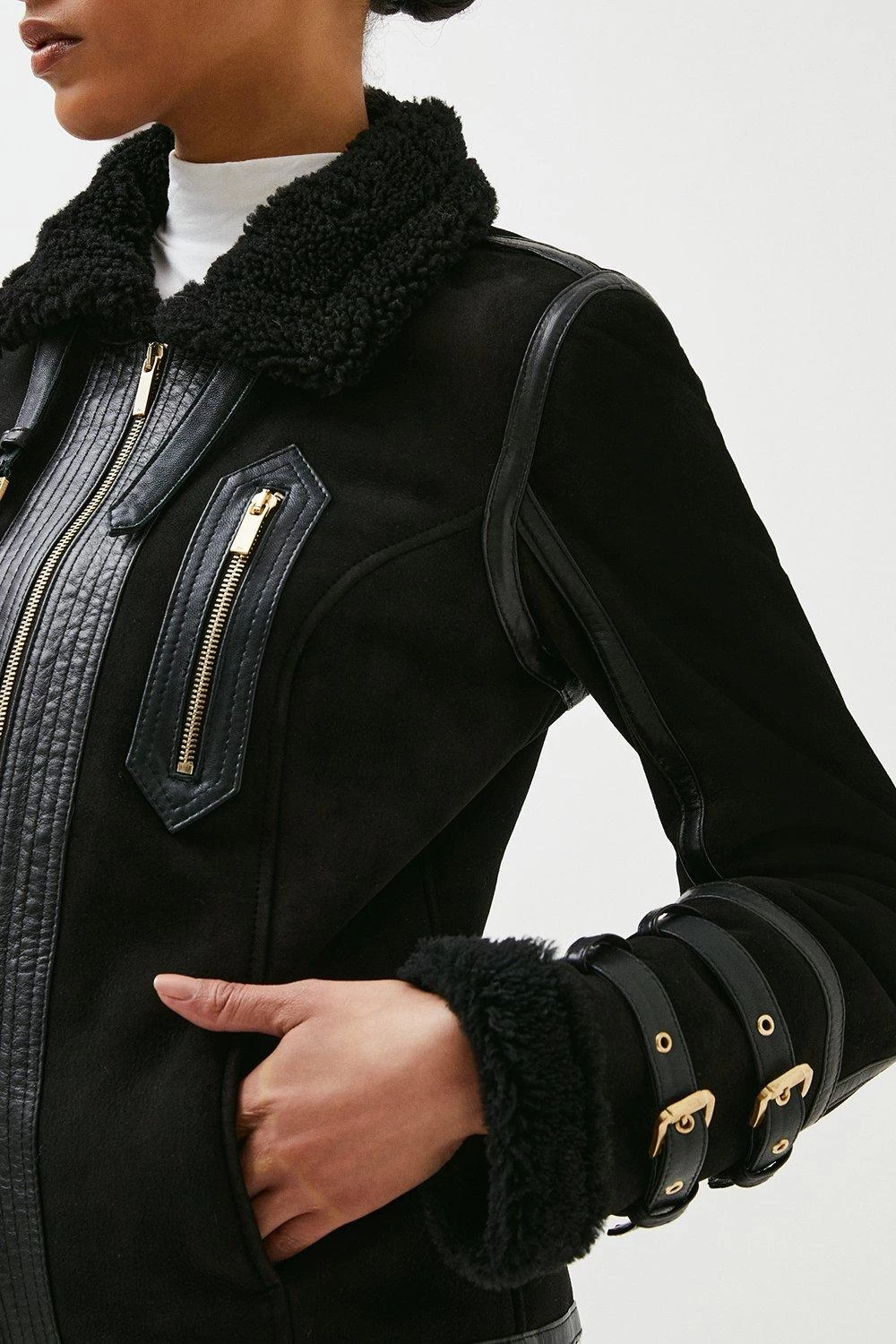 Karen Millen Short Shearling Aviator Jacket