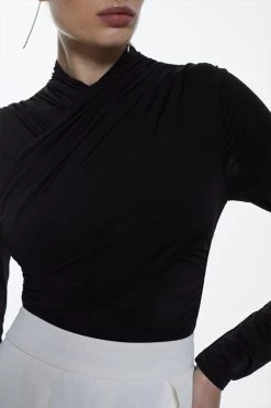 Karen Millen Slinky Jersey Long Sleeve Halterneck Bodysuit
