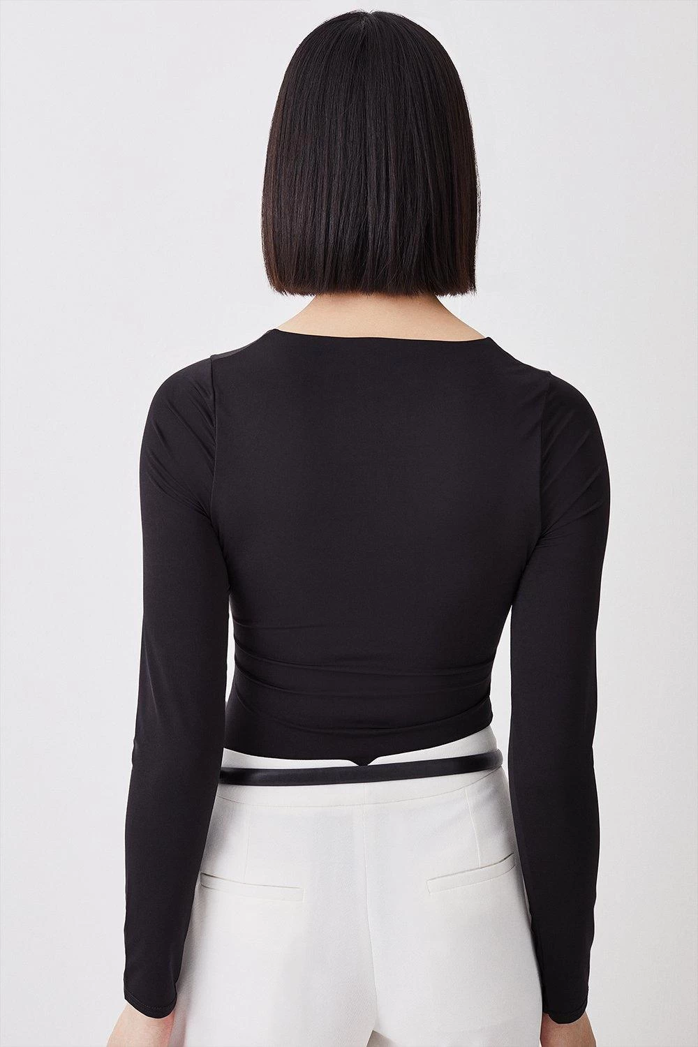 Karen Millen Slinky Jersey Long Sleeved Scoop Neck Bodysuit - Image 3