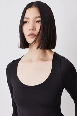 Karen Millen Slinky Jersey Long Sleeved Scoop Neck Bodysuit