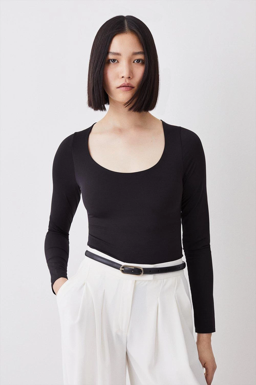 Karen Millen Slinky Jersey Long Sleeved Scoop Neck Bodysuit - Image 4