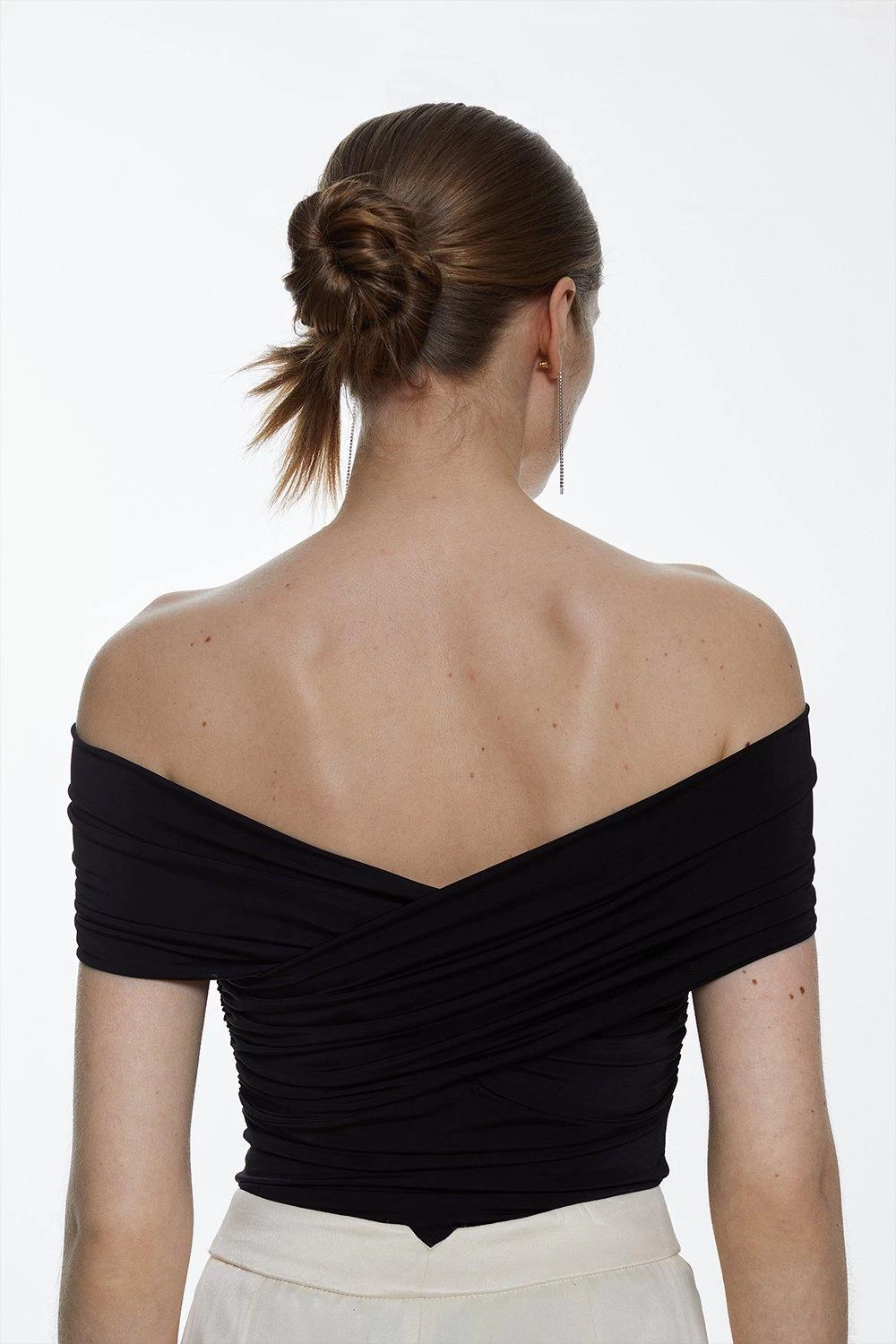 Karen Millen Slinky Jersey Ruched Bardot Sleevless Bodysuit - Image 3