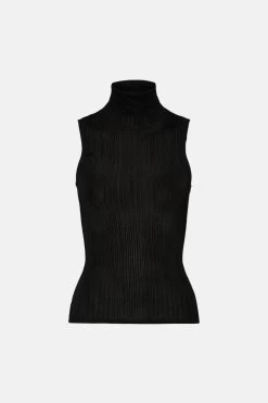 Karen Millen Slinky Sleeveless Roll Neck Rib Knit Top