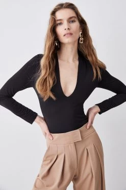 Karen Millen Slinky V Neck Jersey Bodysuit