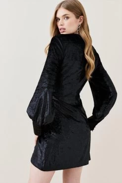 Karen Millen Slinky Velvet Sleeved Wrap Mini Dress