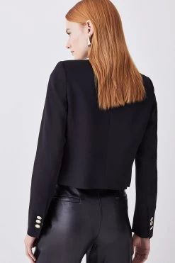 Karen Millen Soft Tailored Military Button Crop Jacket