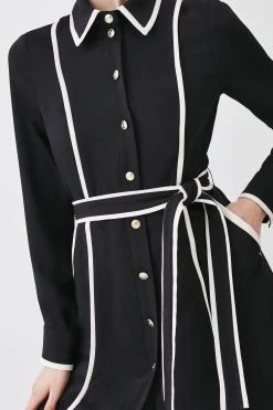 Karen Millen Soft Tailored Pipe Detail Sleeved Shirt Dress