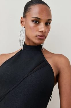 Karen Millen Sparkle Bandage Knit Cut Out Halter Mini Dress