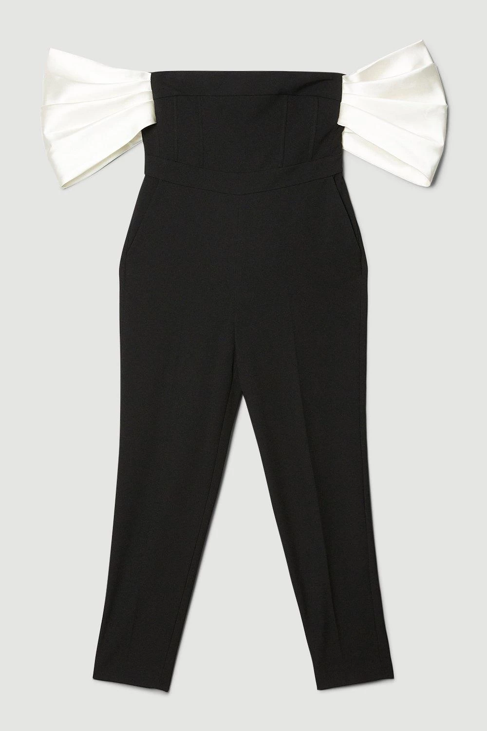 Karen Millen Structured Crepe Bardot Structured Satin Bow Back Jumpsuit - Image 2