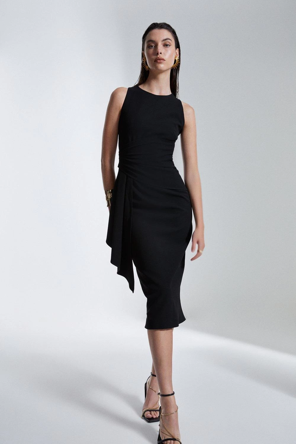 Karen Millen Structured Crepe Drape Side Midaxi Dress - Image 2