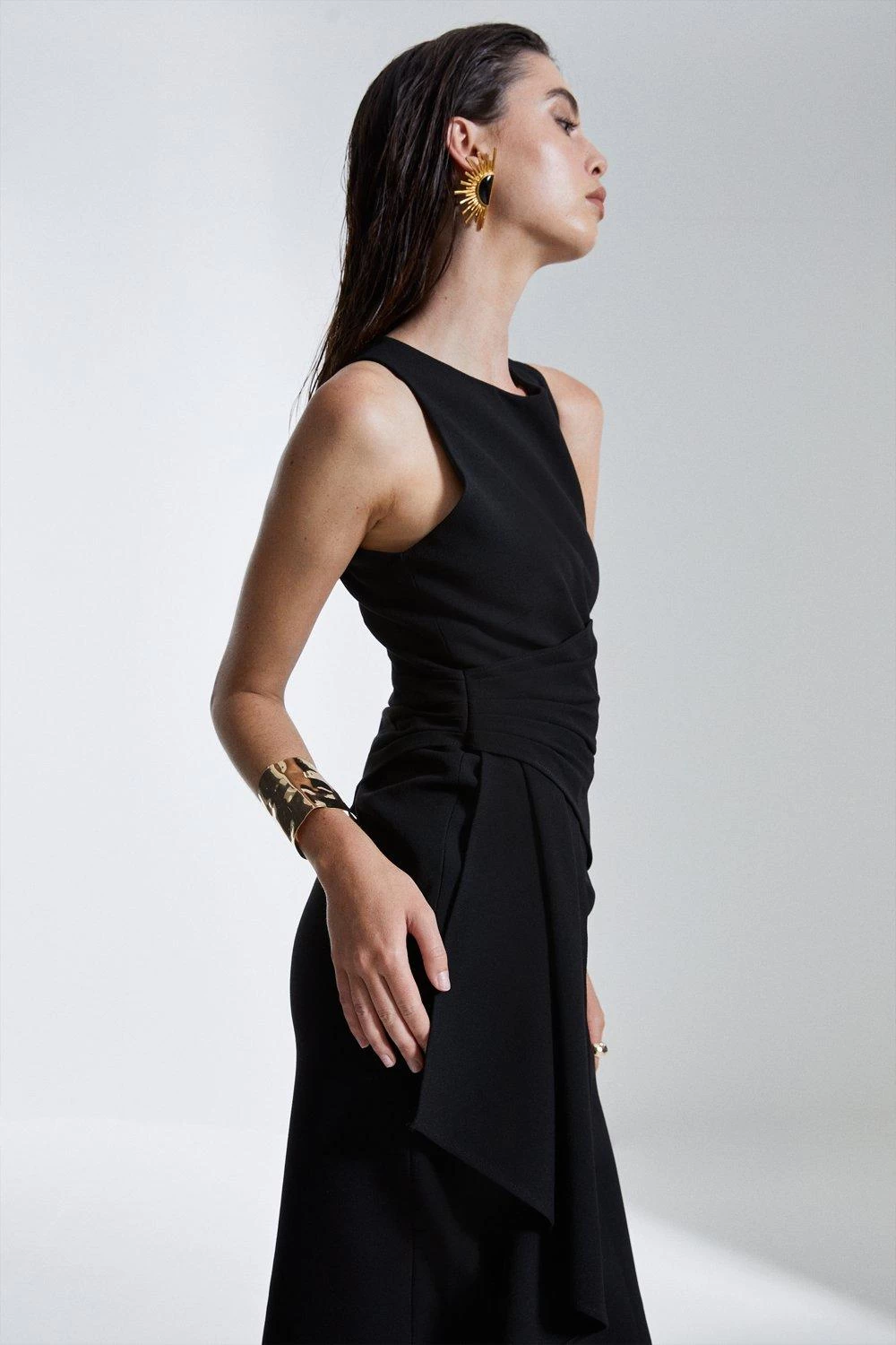 Karen Millen Structured Crepe Drape Side Midaxi Dress