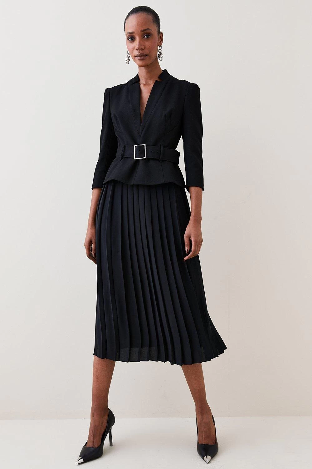 Karen Millen Structured Crepe Forever Soft Pleated Midi Dress - Image 3