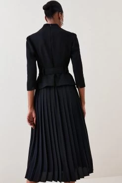 Karen Millen Structured Crepe Forever Soft Pleated Midi Dress
