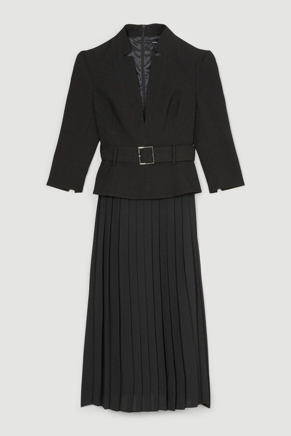 Karen Millen Structured Crepe Forever Soft Pleated Midi Dress - Image 5