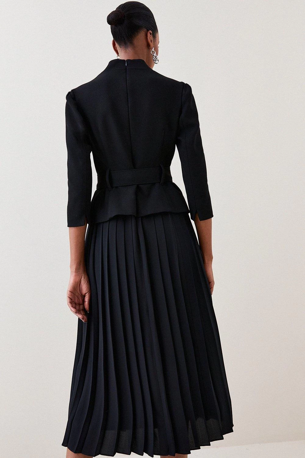 Karen Millen Structured Crepe Forever Soft Pleated Midi Dress