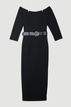 Karen Millen Structured Crepe Off Shoulder Belted Pencil