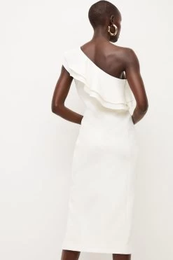 Karen Millen Structured Crepe One Shoulder Midi Dress