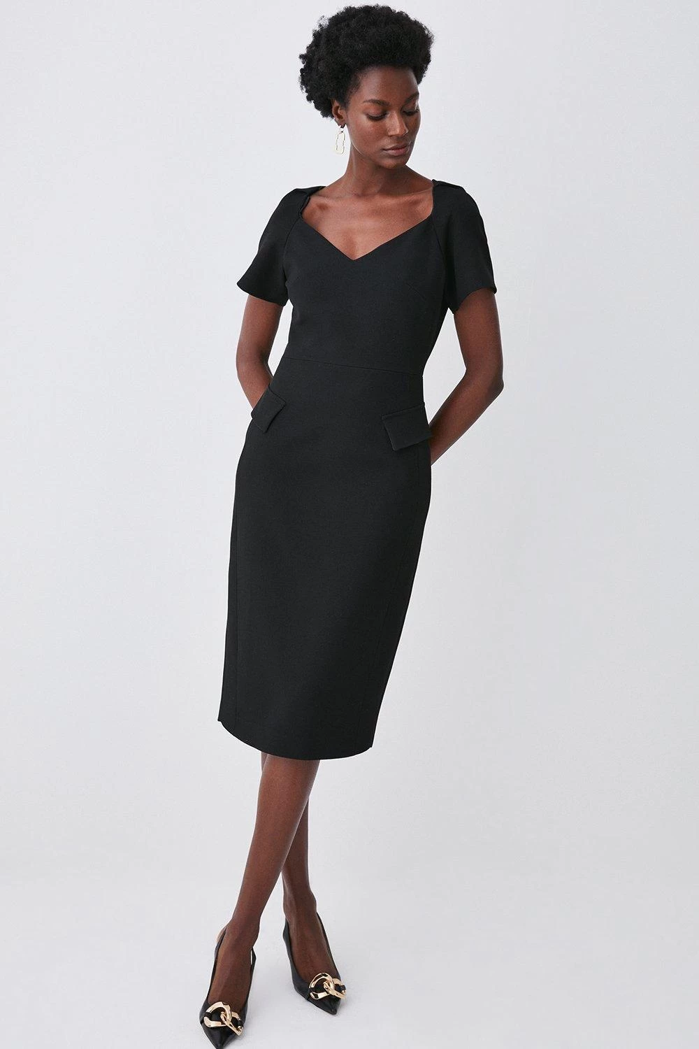 Karen Millen Structured Crepe Square Neck Midi Dress - Image 2