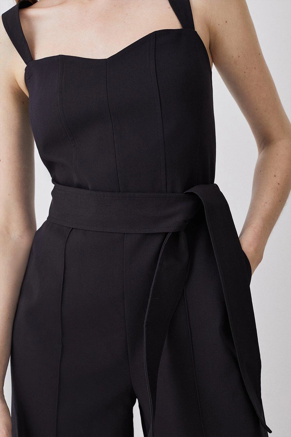 Karen Millen Structured Stretch Sweetheart Neck Belted Jumpsuit - Image 2