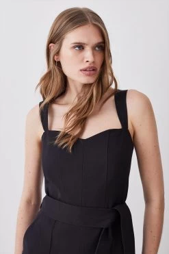 Karen Millen Structured Stretch Sweetheart Neck Belted Jumpsuit