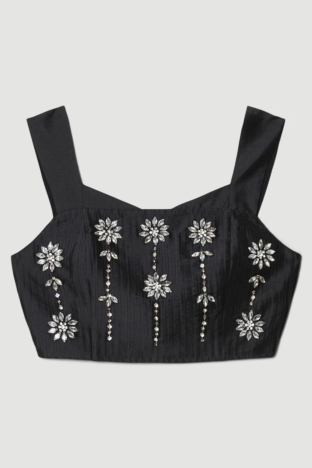 Karen Millen Taffeta Crystal Embellished Corseted Top - Image 2