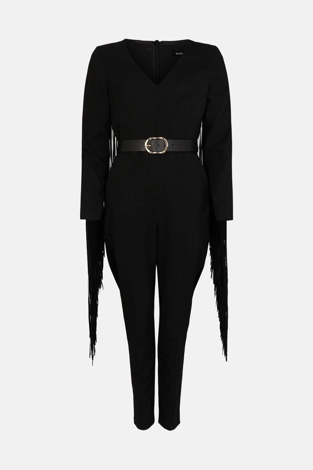 Karen Millen Tailored Fringe Detail Long Sleeve Jumpsuit - Image 3