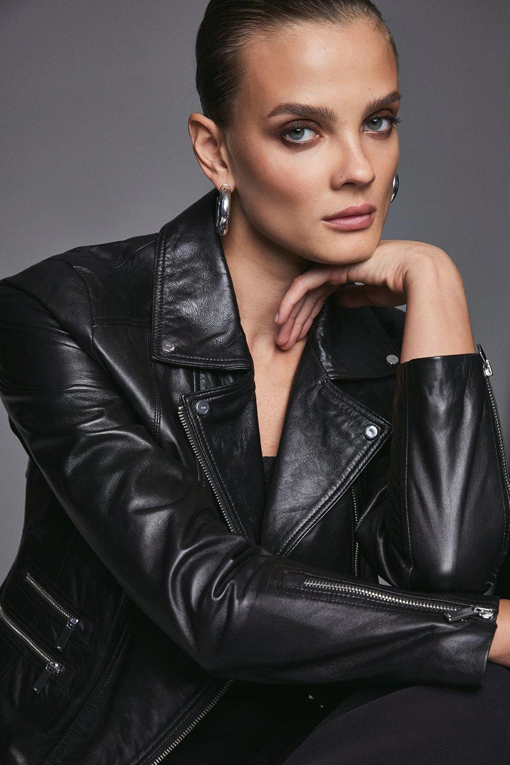 Karen Millen Tall Leather Signature Biker Jacket - Image 5
